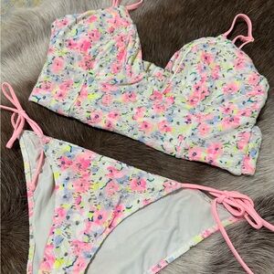 Victoria's Secret Neon Floral Tankini Top (Size L) and Bottom (Size S) Swim Set